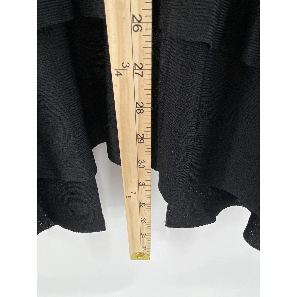 Eileen Fisher Cardigan Sweater Women XL Black Ruffle Open Light Sheer Minimalist